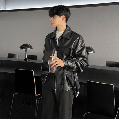 Chaqueta de Trabajo de Piel de PU Holgada para Hombre | Ideal para Otoño y Primavera
