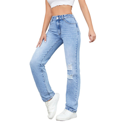 Jeans Holgados de Tiro Alto con Rotos y Corte Recto | Ideales para Todas las Temporadas