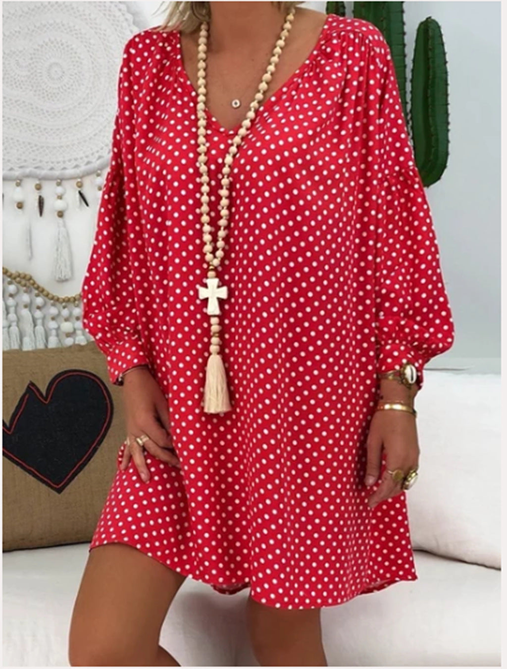 Vestido de Manga Larga con Estampado en V | Ideal para Otoño e Invierno