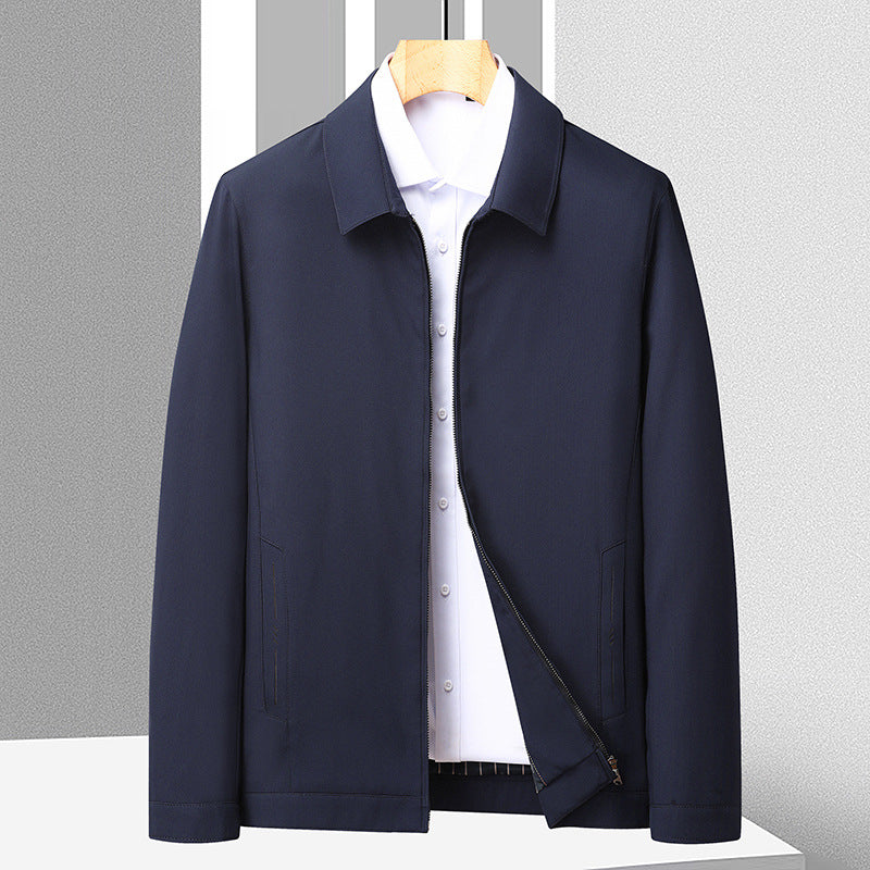 Chaqueta de solapa de poliéster para hombres con cremallera y bolsillos laterales | Ideal para primavera y otoño