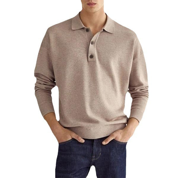 Camisa Polo de Manga Larga con Cuello en V y Botones para Hombre, Ideal para Otoño