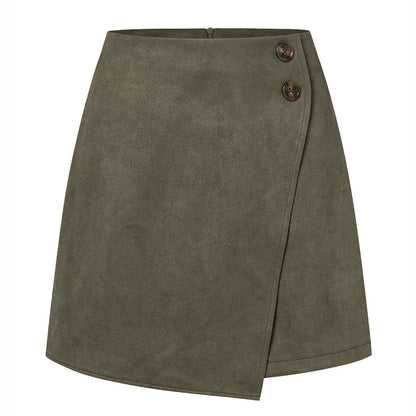 Falda Corta Asimétrica de Tiro Alto en Ante | Ideal para Otoño e Invierno
