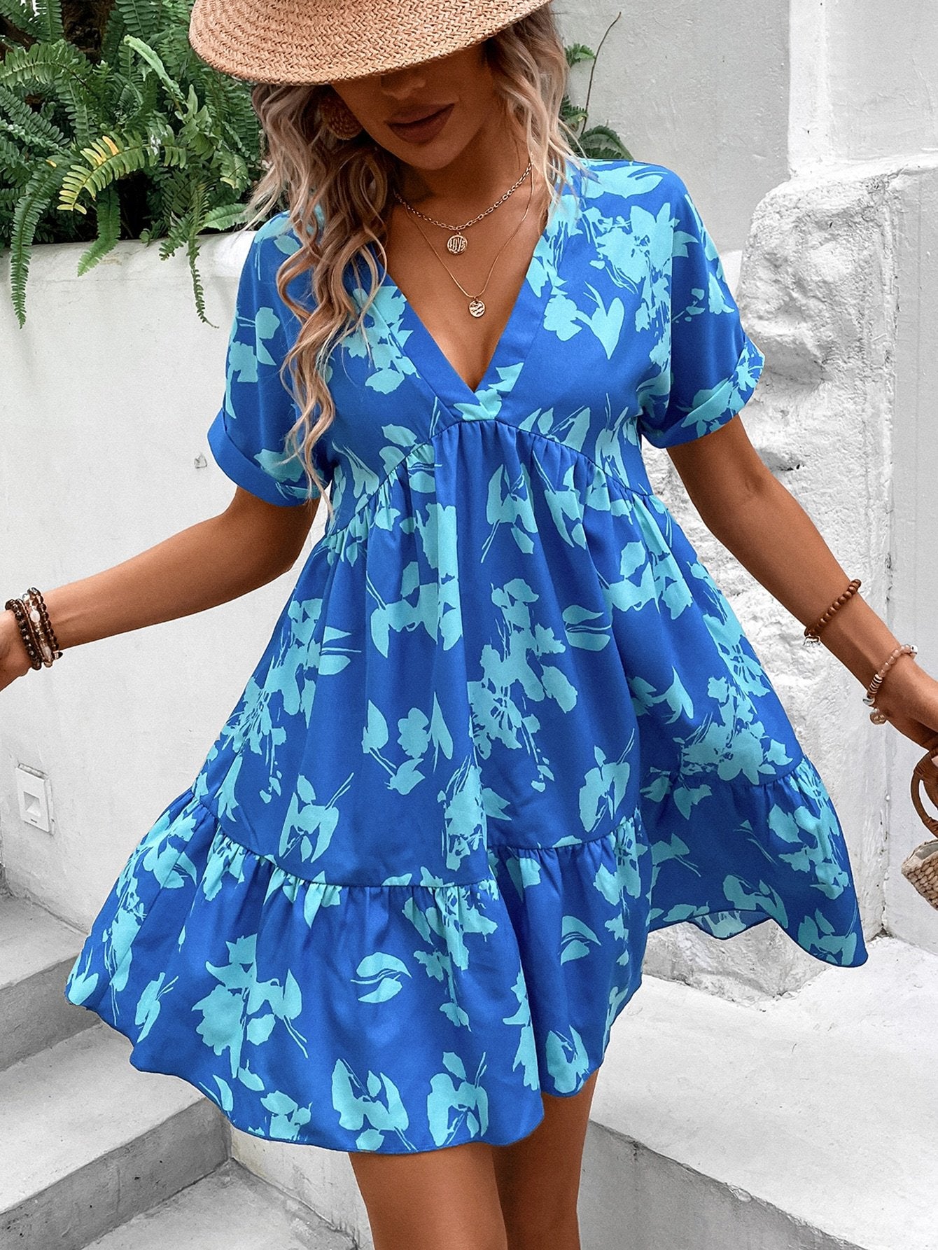 Vestido con Mangas Murciélago y Dobladillo con Volantes con Estampado | Ideal para Primavera y Verano