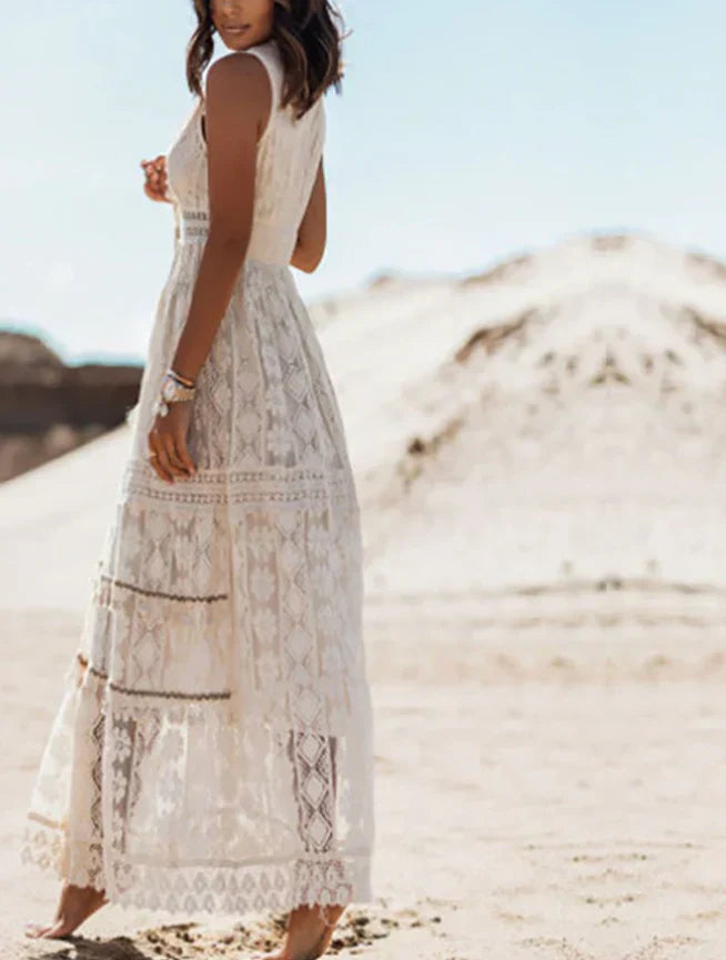 Vestido Maxi Bordado con Detalles de Encaje | Ideal para Primavera y Verano