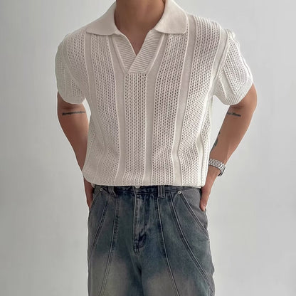 Camiseta Polo de Malla Tejida para Hombre de Manga Corta, Ideal para Verano