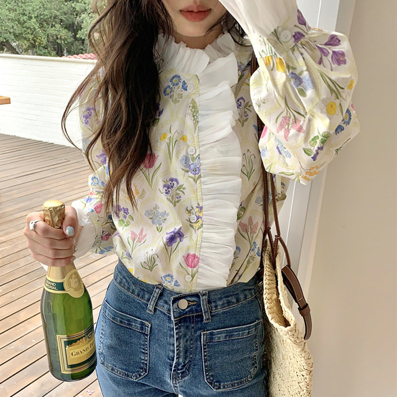 Blusa de Cuello Alto con Aplicaciones de Patchwork y Mangas Acampanadas | Ideal para Otoño