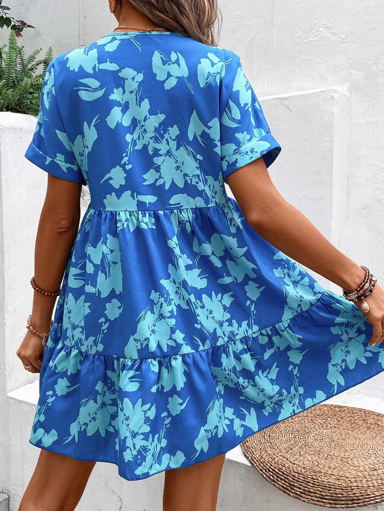 Vestido con Mangas Murciélago y Dobladillo con Volantes con Estampado | Ideal para Primavera y Verano