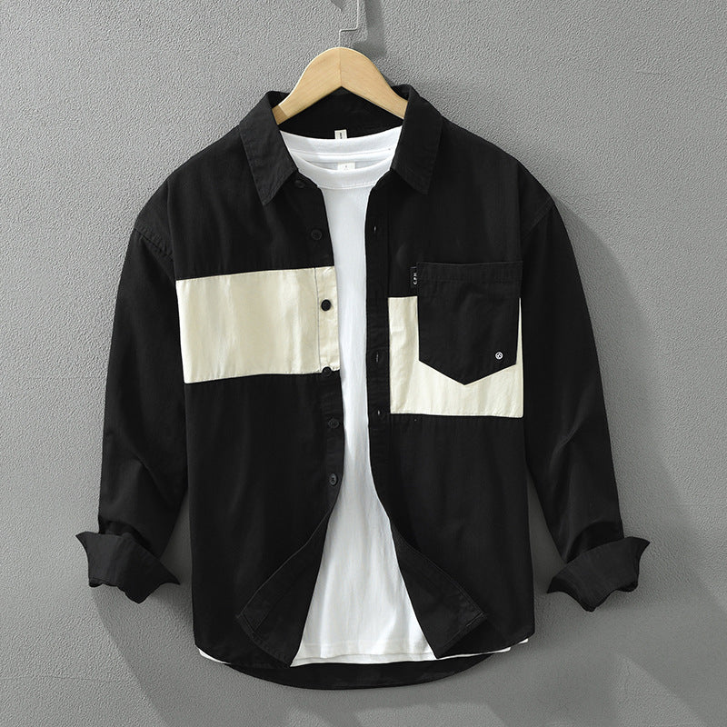Camisa Cargo de Manga Larga con Contraste de Parches – Ideal para Primavera y Otoño