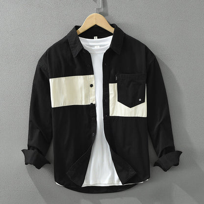 Camisa Cargo de Manga Larga con Contraste de Parches – Ideal para Primavera y Otoño
