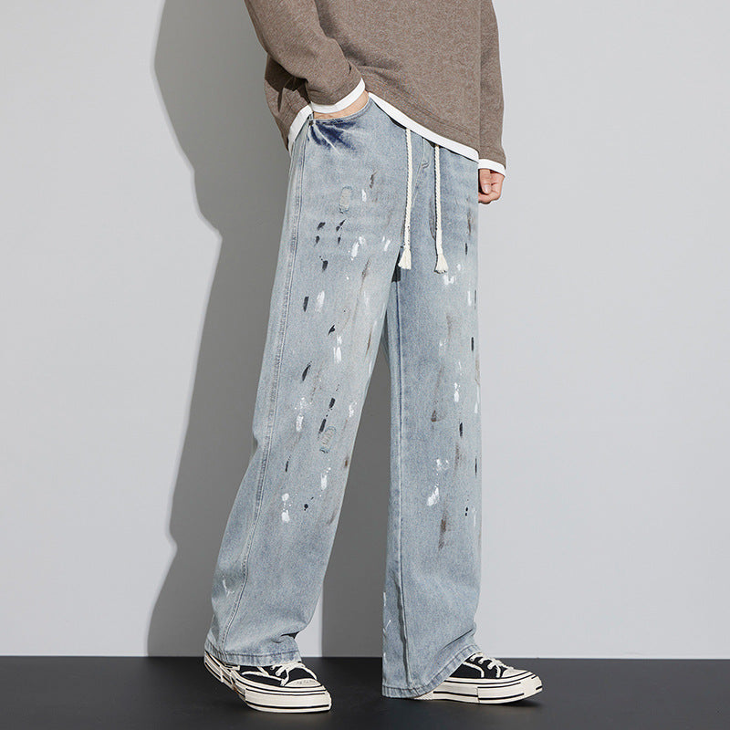 Jeans Retro con Desgaste y Graffiti para Hombre – Ideal para Primavera y Otoño