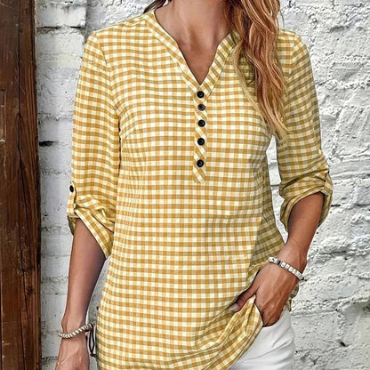 Camisa de Mujer Retro de Cuadros y Rayas de Manga Larga | Ideal para Otoño e Invierno