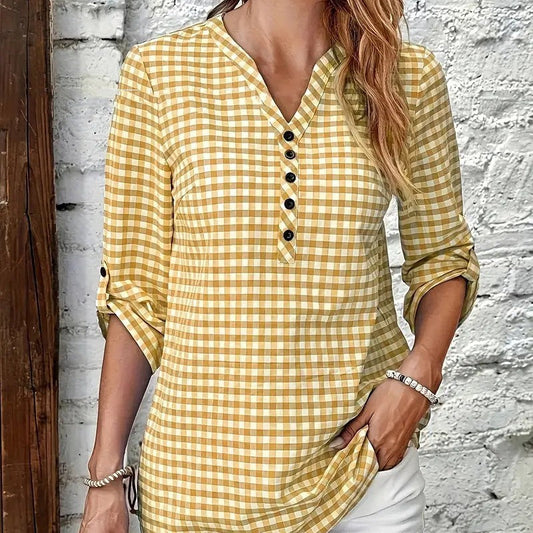 Camisa de Mujer Retro de Cuadros y Rayas de Manga Larga | Ideal para Otoño e Invierno