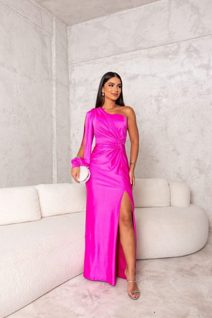 Vestido midi de satén fluido para fiestas con corte ajustado | Ideal para primavera y verano