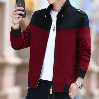 Chaqueta de Algodón con Cuello Alto y Bloques de Color para Hombre | Ideal para Primavera y Otoño