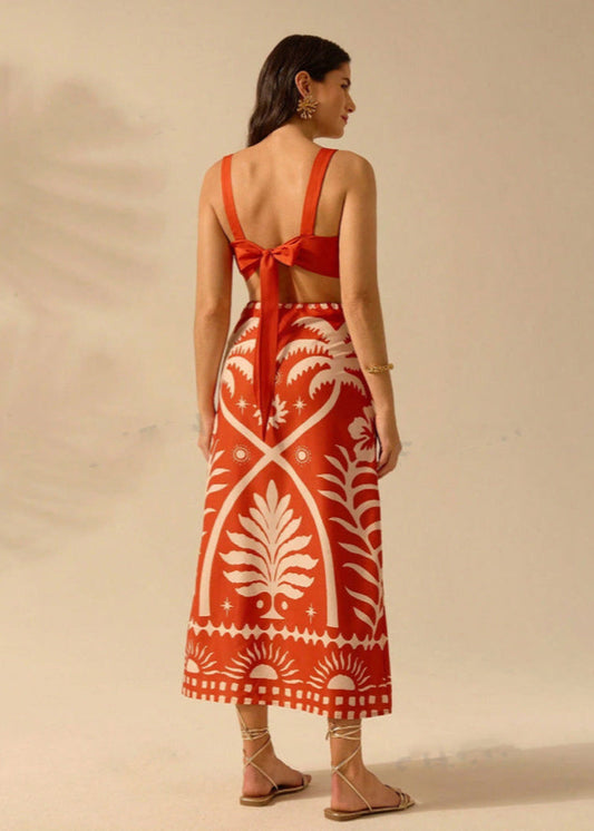 Conjunto de Top de Tirantes y Falda Larga con Estampado de Palmeras | Ideal para el Verano