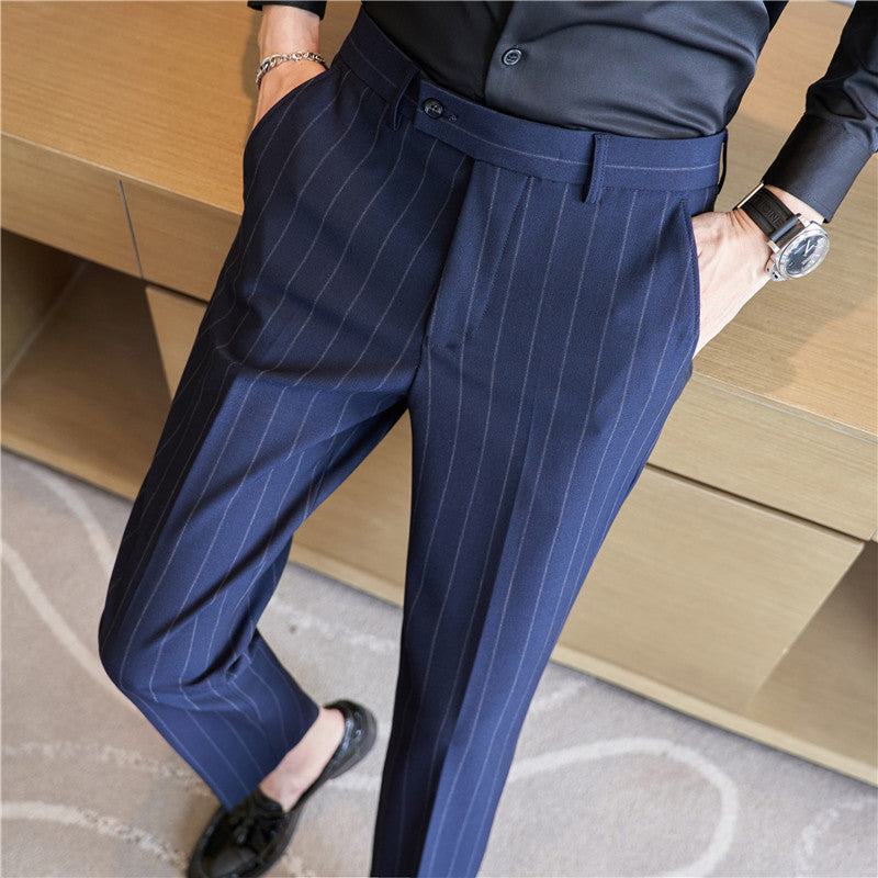 Pantalones de Traje Rayados con Elasticidad para Hombres – Ideal para Otoño
