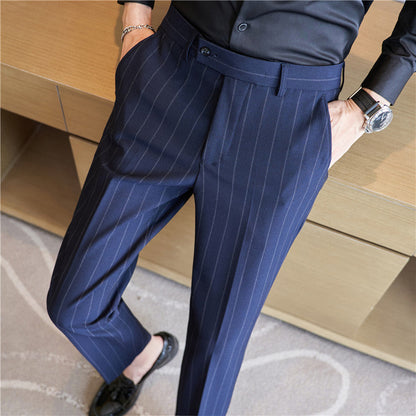 Pantalones de Traje Rayados con Elasticidad para Hombres – Ideal para Otoño