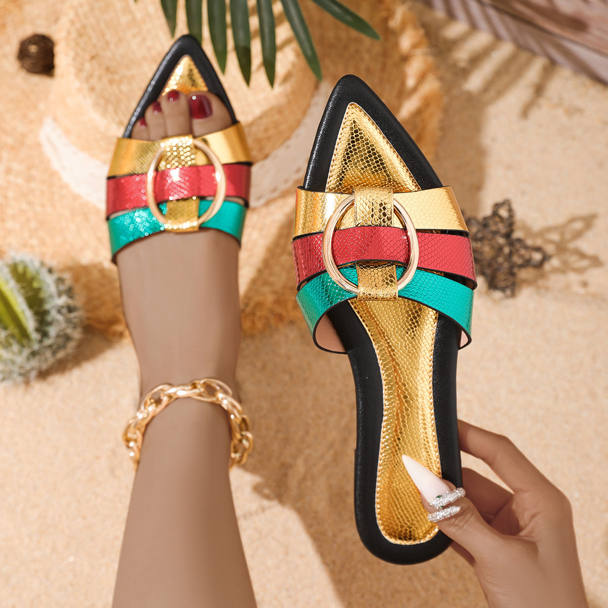 Chanclas Planas de Piel PU para Mujer con Diseño de Punta Abierta | Ideales para el Verano