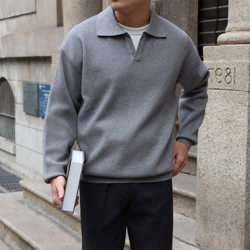 Suéter Polo con Cuello en V para Hombres, Ideal para Primavera y Otoño