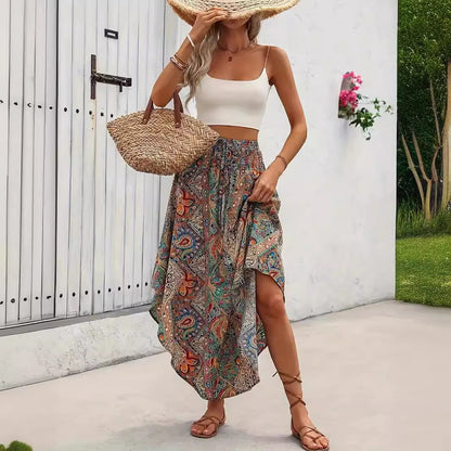 Falda Mid-Length A-Line Estampada con Detalle de Cordones | Ideal para Primavera y Otoño