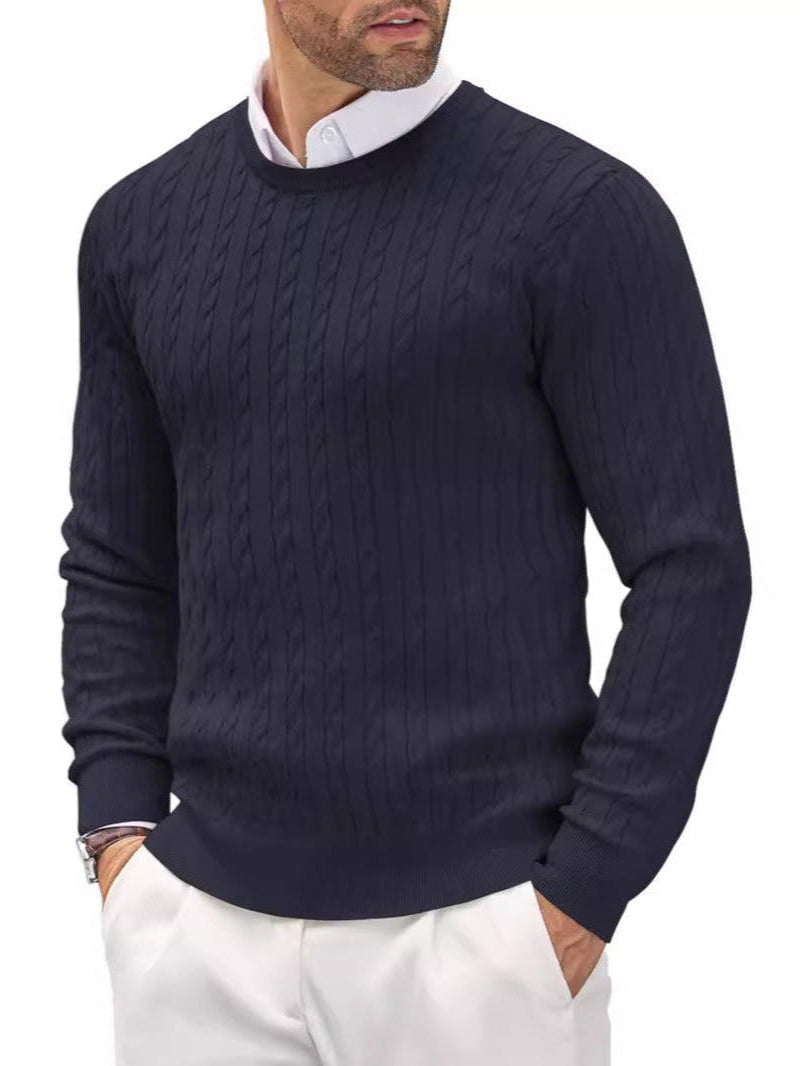 Suéter de Cuello Redondo Ajustado para Hombre con Diseño Trenzado – Ideal para Otoño