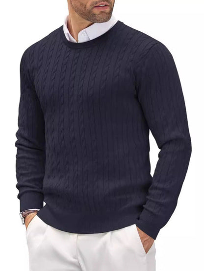 Suéter de Cuello Redondo Ajustado para Hombre con Diseño Trenzado – Ideal para Otoño