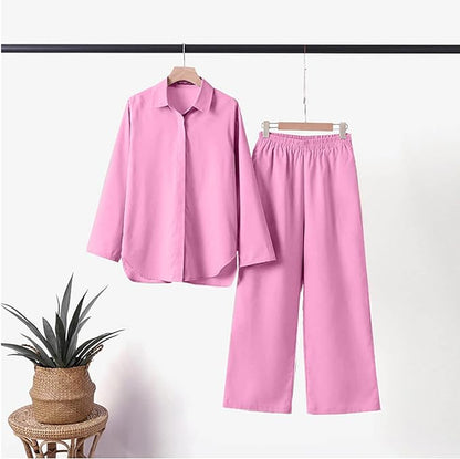 Conjunto de camisa de manga larga y pantalones de pierna ancha I Ideal para primavera y verano