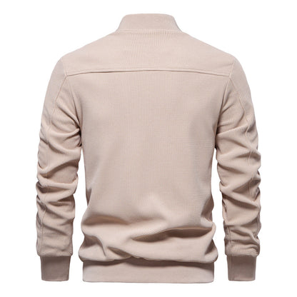 Chaqueta de Cuello Alto para Hombre en Color Sólido con Bolsillos de Cremallera | Ideal para Primavera y Otoño