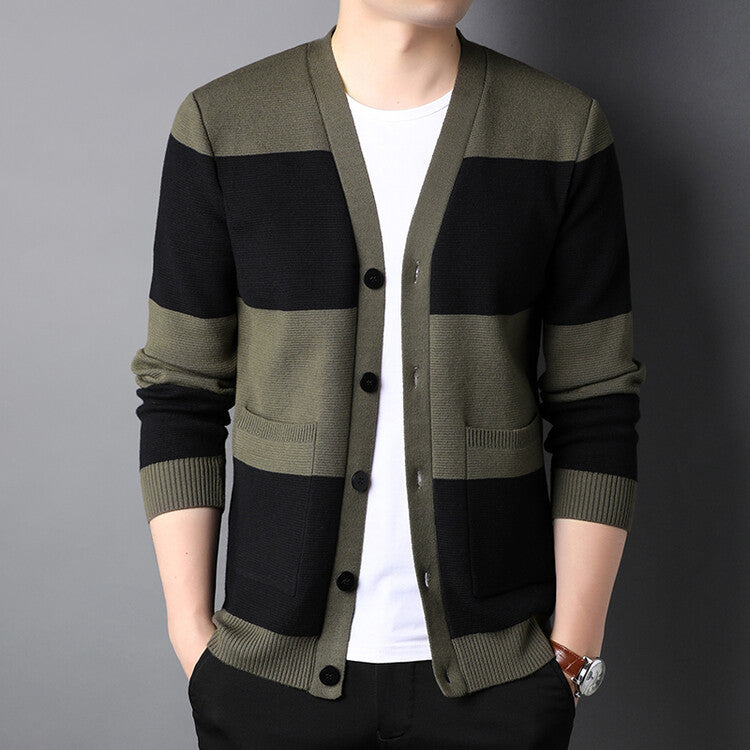 Cárdigan Rayado de Hombro Único para Hombre, Ideal para Otoño y Primavera