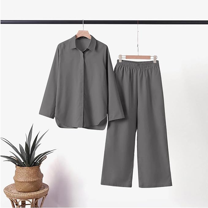 Conjunto de camisa de manga larga y pantalones de pierna ancha I Ideal para primavera y verano