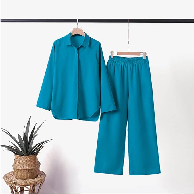 Conjunto de camisa de manga larga y pantalones de pierna ancha I Ideal para primavera y verano