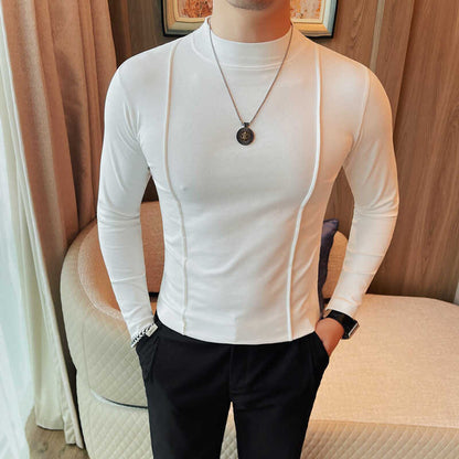 Camiseta de Manga Larga para Hombre con Rayas, Ajuste Slim, Ideal para Primavera y Otoño