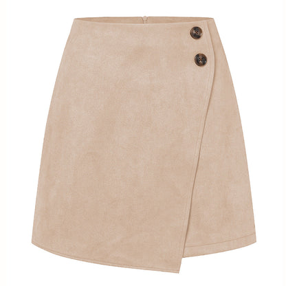 Falda Corta Asimétrica de Tiro Alto en Ante | Ideal para Otoño e Invierno