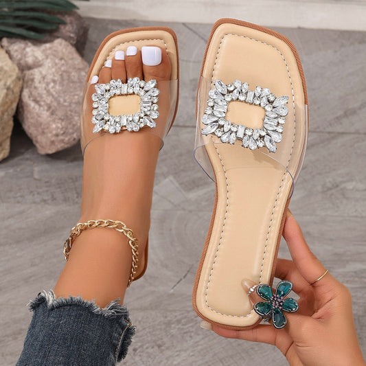 Sandalias Planas Transparentes con Rhinestones | Ideales para el Verano