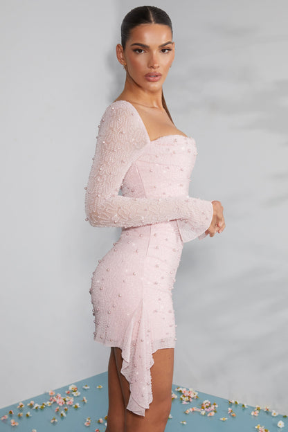 Vestido con Cuentas de Manga Larga y Detalles Elegantes | Ideal para Ocasiones Nocturnas