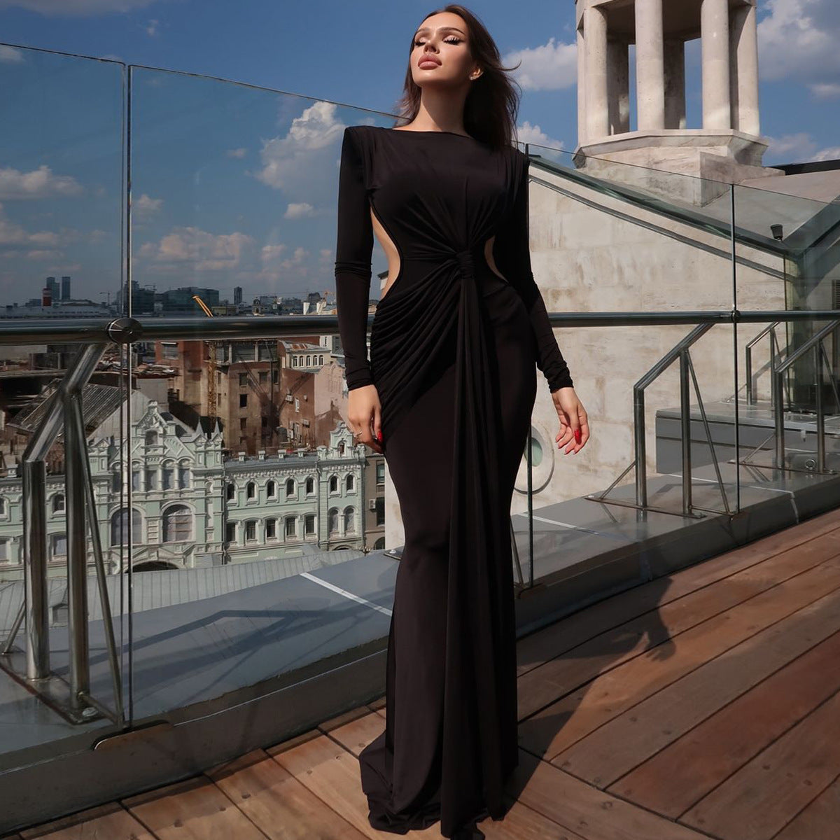 Vestido de Manga Larga Ajustado para Mujer con Detalles de Calado | Ideal para Primavera y Otoño