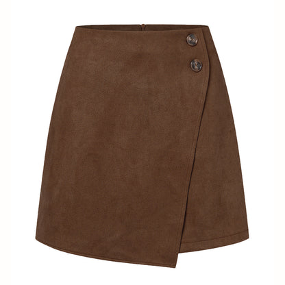 Falda Corta Asimétrica de Tiro Alto en Ante | Ideal para Otoño e Invierno