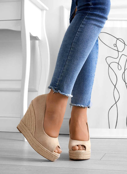 Sandalias de Cuña de Ante con Forro Suave y Punta Abierta | Ideales para Primavera y Verano