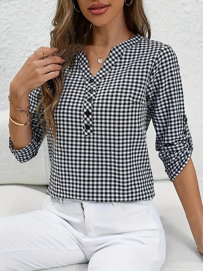 Camisa de Mujer Retro de Cuadros y Rayas de Manga Larga | Ideal para Otoño e Invierno