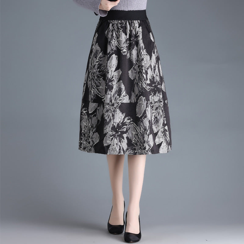 Falda Midi A-Line de Cintura Alta en Jacquard | Ideal para Todas las Temporadas