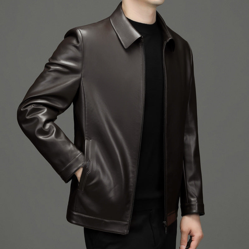 Chaqueta Corta de Piel de PU con Solapas y Bolsillos Laterales | Ideal para Otoño