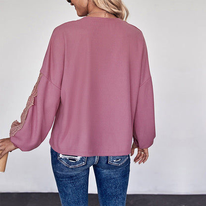 Blusa de Manga Larga con Escote en V y Encaje | Ideal para Otoño e Invierno