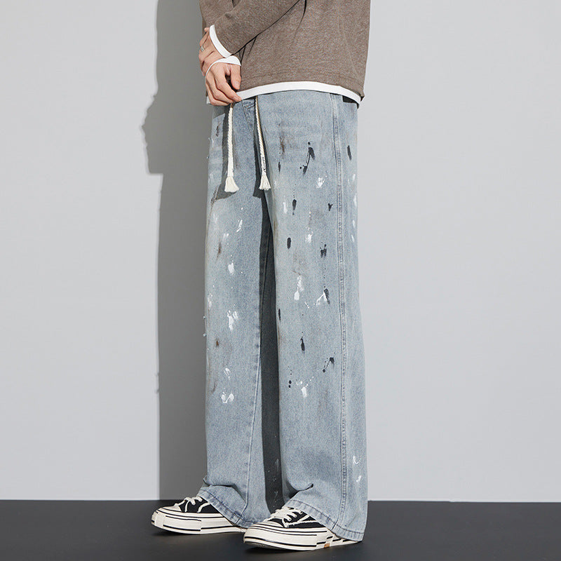 Jeans Retro con Desgaste y Graffiti para Hombre – Ideal para Primavera y Otoño