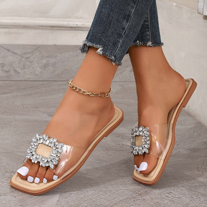 Sandalias Planas Transparentes con Rhinestones | Ideales para el Verano