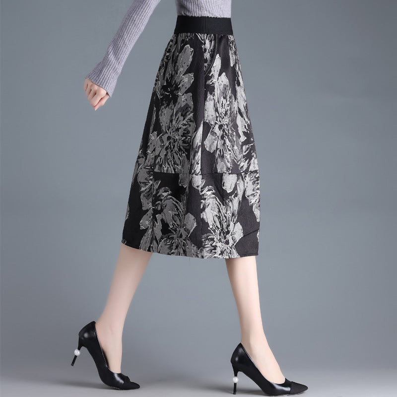 Falda Midi A-Line de Cintura Alta en Jacquard | Ideal para Todas las Temporadas