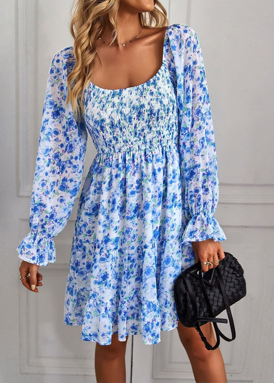 Vestido Midi Floral con Mangas con Volantes y Escote en U | Ideal para la Primavera y el Verano
