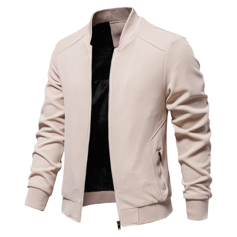 Chaqueta de Cuello Alto para Hombre en Color Sólido con Bolsillos de Cremallera | Ideal para Primavera y Otoño