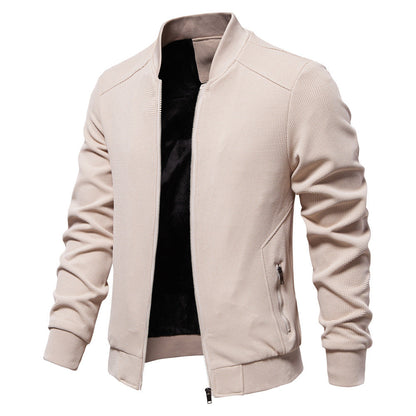 Chaqueta de Cuello Alto para Hombre en Color Sólido con Bolsillos de Cremallera | Ideal para Primavera y Otoño