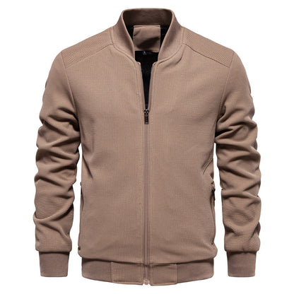 Chaqueta de Cuello Alto para Hombre en Color Sólido con Bolsillos de Cremallera | Ideal para Primavera y Otoño