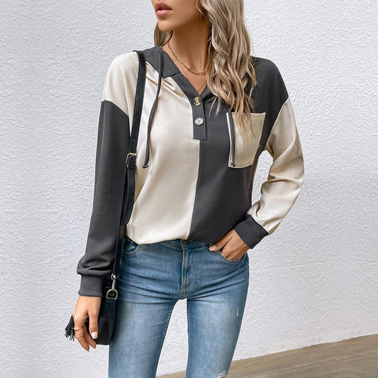 Suéter con Capucha de Mangas Largas en Contraste – Ideal para Primavera y Otoño